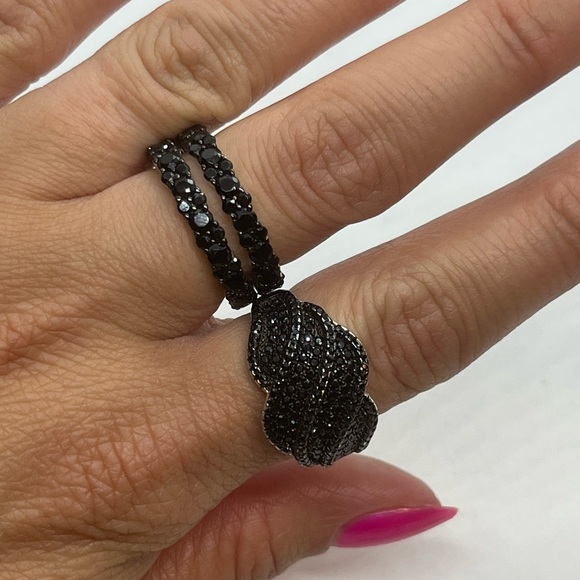 Set of 3 sterling silver black pave CZ rings sizes 7 & 9 - Picture 7 of 16